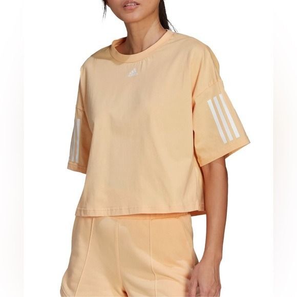 ADIDAS Hyperglam Boxy Cutout Vented Athletic Short Sleeve Shirt Small amber - Picture 12 of 12